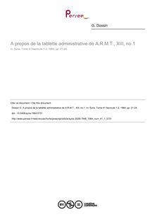 A propos de la tablette administrative de A.R.M.T., XIII, no.1 - article ; n°1 ; vol.41, pg 21-24