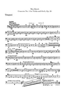Partition timbales, violon Concerto No 1, G minor, Bruch, Max