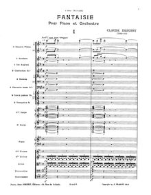 Partition complète, Fantaisie pour Piano et orchestre, Debussy, Claude
