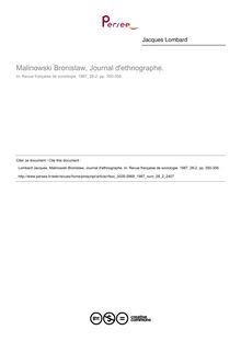 Malinowski Bronislaw, Journal d ethnographe.  ; n°2 ; vol.28, pg 350-356