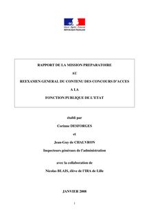 Rapport de la mission préparatoire au réexamen général du contenu des concours d'accès à la fonction publique de l'Etat