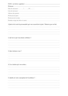 Questionnaire Entretien de personnalité Ecoles de commerce 2009