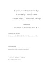 Research on parliamentary privilege concurrently discuss Chinese national people s congressional privilege [Elektronische Ressource] / von: Weizhong Yi