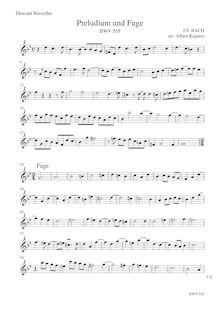 Partition Descant enregistrement , Prelude et Fugue en E minor, E minor par Johann Ludwig Krebs