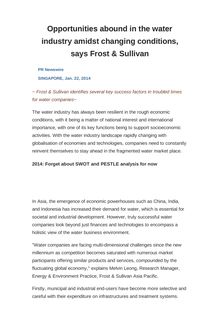 Opportunities abound in the water industry amidst changing conditions, says Frost & Sullivan