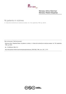 Ni patients ni victimes  - article ; n°1 ; vol.104, pg 56-63