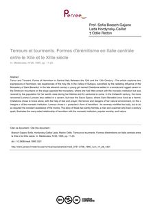 Terreurs et tourments. Formes d érémitisme en Italie centrale entre le XIIe et le XIIIe siècle - article ; n°28 ; vol.14, pg 11-23