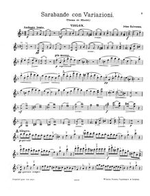 Partition violon, Sarabande con variazioni, Thême de Händel, F major