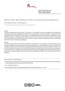 Des princes, des docteurs et des vicissitudes économiques en Europe et aux Amériques - article ; n°4 ; vol.3, pg 63-93