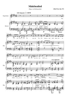 Partition , Mädchenlied, 4 chansons nach Texten von Hugo von Hofmannsthal, Op.27