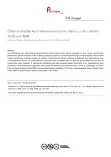 Österreichische Apothekerexamensurkunden aus den Jahren 1839 und 1847  - article ; n°312 ; vol.84, pg 244-247
