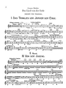 Partition timbales / Triangle, carillon, Tam-tam, tambourin, basse tambour / cymbales, Das Lied von der Erde
