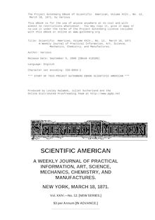 Scientific  American, Volume XXIV., No. 12,  March 18, 1871 - A Weekly Journal of Practical Information, Art, Science, - Mechanics, Chemistry, and Manufactures.
