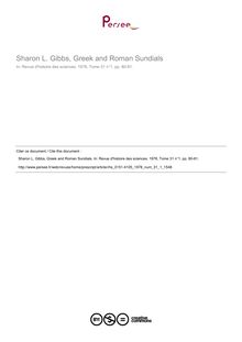 Sharon L. Gibbs, Greek and Roman Sundials  ; n°1 ; vol.31, pg 80-81