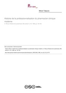 Histoire de la professionnalisation du pharmacien clinique moderne - article ; n°312 ; vol.84, pg 144-146