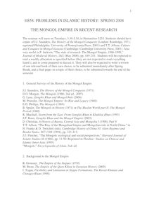 H858: PROBLEMS IN ISLAMIC HISTORY: SPRING 2008 THE MONGOL EMPIRE ...