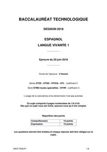 Sujet du Bac Espagnol techno LV1 2018