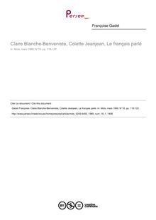 Claire Blanche-Benveniste, Colette Jeanjean, Le français parlé  ; n°1 ; vol.18, pg 118-122