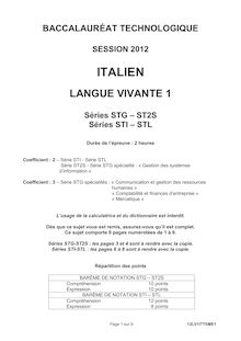Sujet du bac serie STG 2012: Italien LV1
