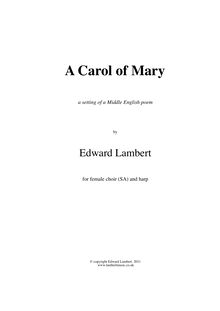 Partition Score - harpe version, A Carol of Mary, Lambert, Edward
