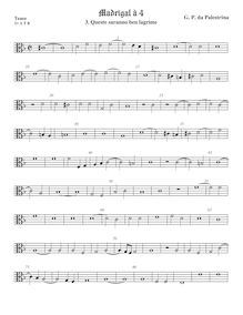 Partition ténor viole de gambe 2, alto clef, Madrigali a Quattro Voci par Giovanni Pierluigi da Palestrina
