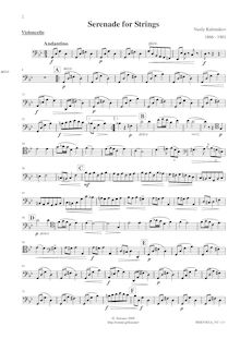 Partition violoncelles, Serenade pour cordes, G minor, Kalinnikov, Vasily