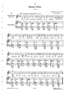 Partition complète, transposition pour low voix, Meeres Stille, D.216 (Op.3 No.2)