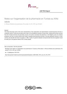 Notes sur l organisation de la pharmacie en Tunisie au XIXe siècle - article ; n°219 ; vol.61, pg 615-621