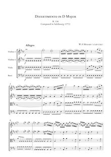 Partition complète, Divertimento, Salzburg Symphony No. 1, Mozart, Wolfgang Amadeus