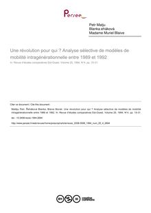 Une révolution pour qui ? Analyse sélective de modèles de mobilité intragénérationnelle entre 1989 et 1992 - article ; n°4 ; vol.25, pg 15-31
