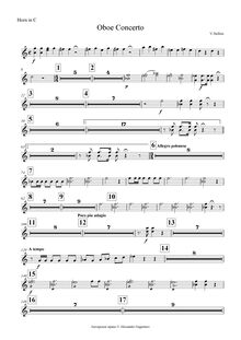 Partition cor 1, 2 (C), Concerto per hautbois, E♭, Bellini, Vincenzo
