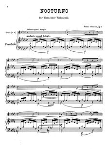 Partition de piano, Nocturno, D♭ major, Strauss, Franz