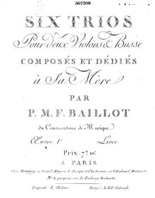 Partition basse, , partie I (Trios 1-3), Trios pour Two violons et basse, Op.1