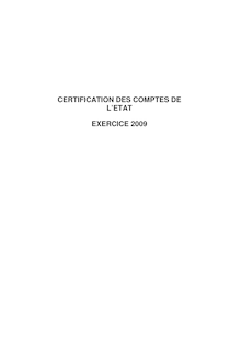 Certification des comptes de l Etat - Exercice 2009