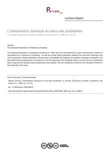 L interprétation classique du calcul des probabilités - article ; n°3 ; vol.44, pg 715-731
