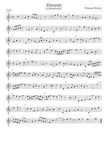 Partition ténor viole de gambe, octave aigu clef, pour First Booke of chansonnettes to Two Voyces par Thomas Morley
