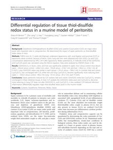 Differential regulation of tissue thiol-disulfide redox status in a murine model of peritonitis
