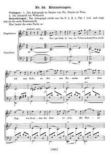 Partition First , partie of pour song as written en pour original manuscript, Erinnerungen, D.98