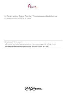Sexe. Milieu. Race. Famille. Transmissions héréditaires - compte-rendu ; n°1 ; vol.36, pg 376-395