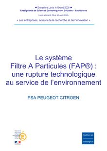 Le système Filtre A Particules (FAP®) : une rupture technologique ...
