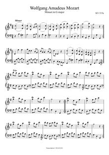Partition , Minuet en G major, 8 menuets, Various, Mozart, Wolfgang Amadeus