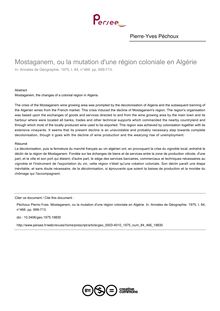 Mostaganem, ou la mutation d une région coloniale en Algérie - article ; n°466 ; vol.84, pg 699-713