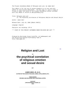 Religion and Lust - or, The Psychical Correlation of Religious Emotion and Sexual Desire