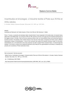 Incertitudes et bricolages. L industrie textile à Prato aux XVIIIe et XIXe siècles - article ; n°6 ; vol.52, pg 1275-1303