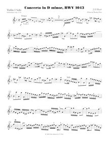 Partition violon 1 solo, Concerto pour 2 violons, Double Concerto par Johann Sebastian Bach