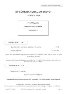 Sujet brevet 2014 Français série pro