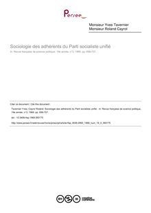 Sociologie des adhérents du Parti socialiste unifié  - article ; n°3 ; vol.19, pg 699-707