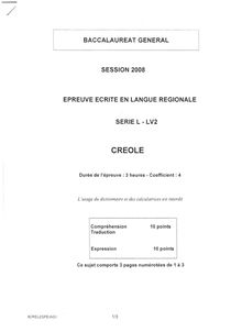 sujet créole LV2 écrit Bac série L session
