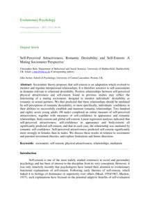 Self-perceived attractiveness, romantic desirability and self-esteem: A mating sociometer perspective