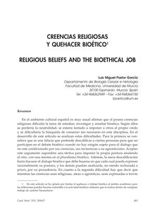 Creencias Religiosas y Quehacer Bioético (Religious Beliefs and the Bioethical Job)